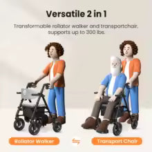 Upright Rollator - Walker with Foldable Transport Seat