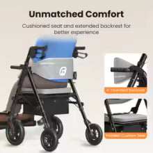 Upright Rollator - Walker with Foldable Transport Seat