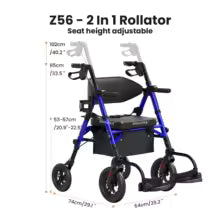 Upright Rollator - Walker with Foldable Transport Seat